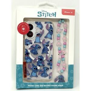 Lilo Stitch Skinny Dip iPhone 16 Hard Case Cover Beaded Strap Glitter Shimmer